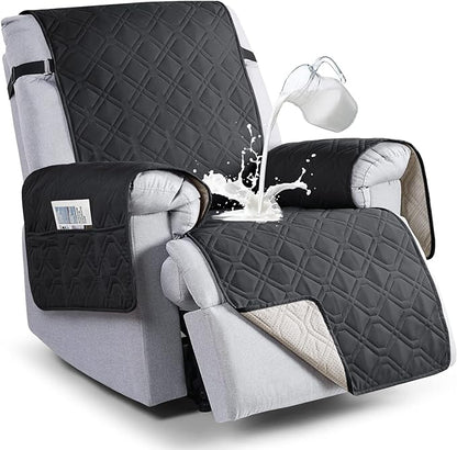 VANSOFY 100% Waterproof Recliner Chair Covers, Recliner Cover Non-Slip Dog Chair Cover Furniture Protector Washable Slipcover with Pocket, Elastic Straps for Pets, Dogs(Black, 23.6")