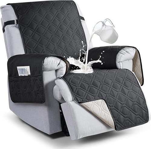 VANSOFY 100% Waterproof Recliner Chair Covers, Recliner Cover Non-Slip Dog Chair Cover Furniture Protector Washable Slipcover with Pocket, Elastic Straps for Pets, Dogs(Black, 23.6")