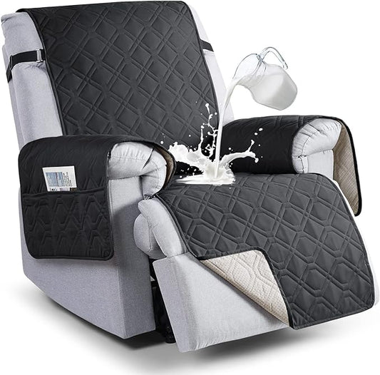 VANSOFY 100% Waterproof Recliner Chair Covers, Recliner Cover Non-Slip Dog Chair Cover Furniture Protector Washable Slipcover with Pocket, Elastic Straps for Pets, Dogs(Black, 23.6")