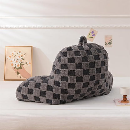 Aimuan Reading Pillow Checkered Bed Rest Wedge Backrest Checkerboard Pillow with Arms Back Support for Sitting Up in Bed Cushion Incline Rest Sleeping Snoring Pillow (Dark Grey,Large)