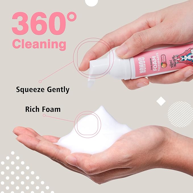 NOHOO Kids Foam Toothpaste with Fruit Flavor,Fluoride Free Natural Formul, Foam Toothpaste for Electric Toothbrush,Suitable for Toddler's Oral Cleaning and Cavity Prevention (2PCS Peach)