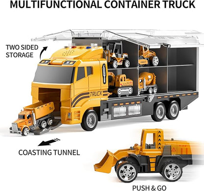 TEMI Toddler Toys for 3 4 5 6 Years Old Boys, Die-cast Construction Toys Car Carrier Vehicle Toy Set w/Play Mat, Kids Toys Truck Alloy Metal Car Toys Set for Age 3-9 Toddlers Kids Boys & Girls