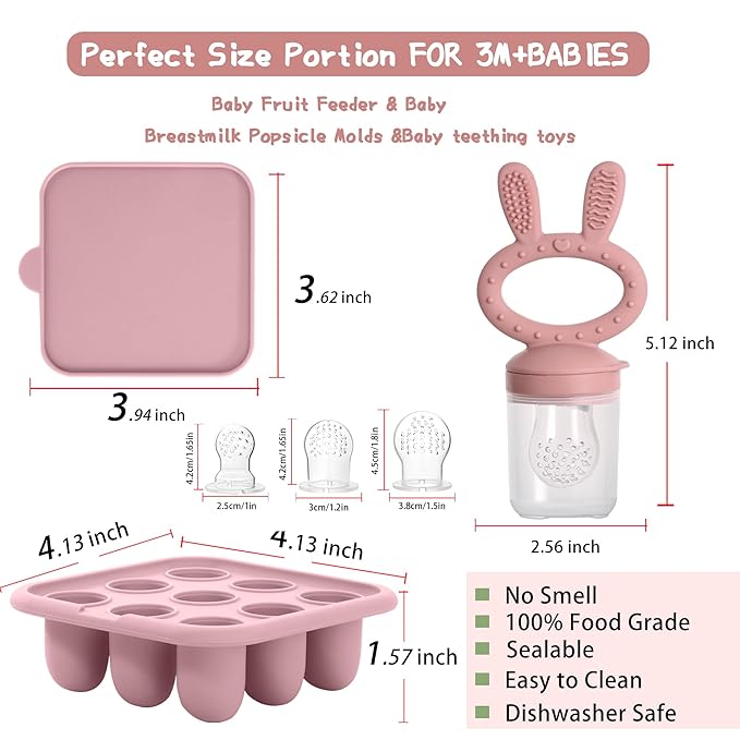 WAJIAYON Baby Breastmilk Popsicle Molds & Baby Fruit Feeder (3 Pack), Baby Food Freezer Tray Storage Containers