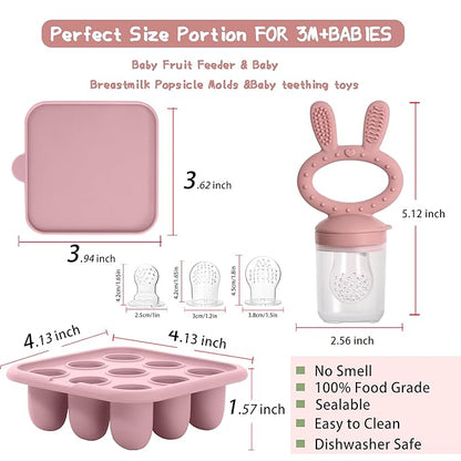 WAJIAYON Baby Breastmilk Popsicle Molds & Baby Fruit Feeder (3 Pack), Baby Food Freezer Tray Storage Containers