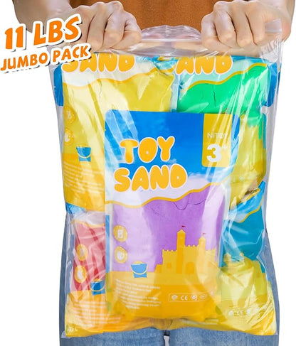 Value Pack 11lbs of 5 Colored Moldable Self-Sticking Sand, Never Dries Out - Fun for Kids Bulk Refill for Sensory Sand Box Toys, Ideal for Shaping, Squeezing, Scooping, Rolling and Molding