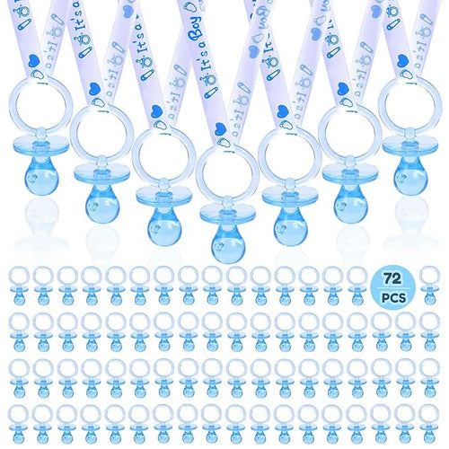 72 Baby Shower Pacifiers Necklace, Acrylic Pacifier Necklace, Cute Pacifier Necklace for Baby Shower Boys Girls Party Favors Charm/Gender Reveal Party Table Scatter/Baby Shower Necklace Game(Blue)