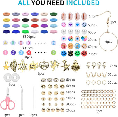 Clay Beads Bracelet Making Kit, 6500 Pieces, 24 Colors, Preppy Beads with Charms, DIY Jewelry Crafts for Kids 6-13