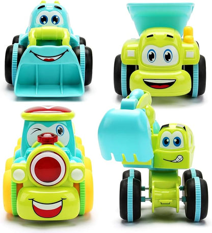 Toys for a 2 Year Old Boy - 4 Friction Powered Trucks for 3+ Year Old Boys, Push & Go Cars Cartoon Construction Vehicle Set
