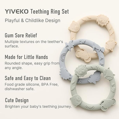 Silicone Teethers for Babies 0-6 6-12 Months Teething Toys 3 Pack-Dinosaur-Blush