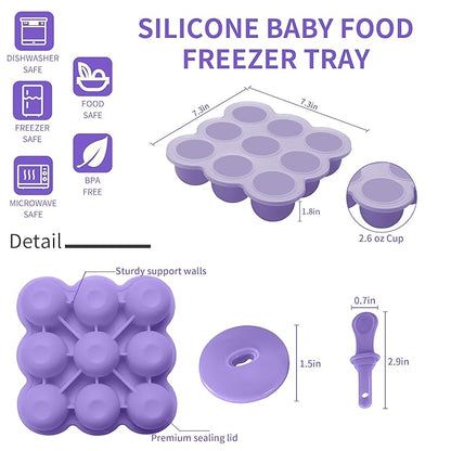WAJIAYON Baby Food Storage Container, Silicone Baby Food Freezer Tray with Lid