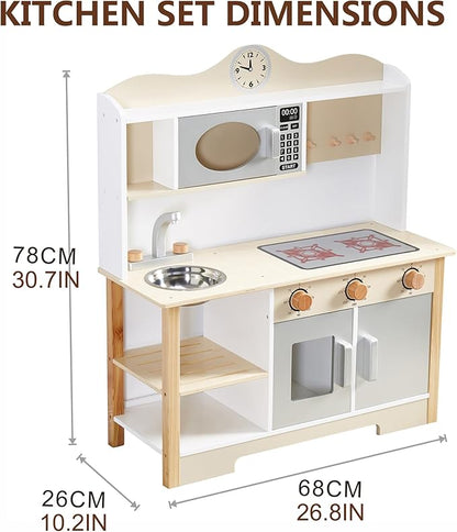 Wooden Play Kitchen, Kids Toy Kitchen Cooking Set, Kids Play Kitchen Pretend Play Set, Pretend Kitchen Playset for Toddlers Boys and Girls 3-7+