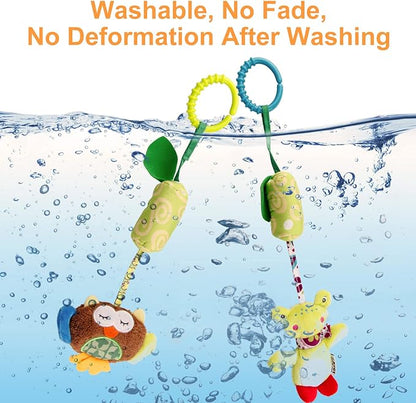 4 Packs Baby Stroller Toys Car Seat Hanging Bell for Boys Girls,Adorable Animal Infant Play Music Crib Toy Carseat Rattles Educational Toys,Kids Hand Bell Puppet with Cute Wind Chime and Squeak