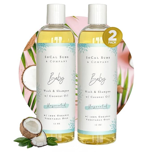 SoCal Suds & Company Organic Gel Baby Wash & Shampoo, Gentle Cleansing Infant Hair & Body Soothing Rich Oils 12oz, 2-Pack