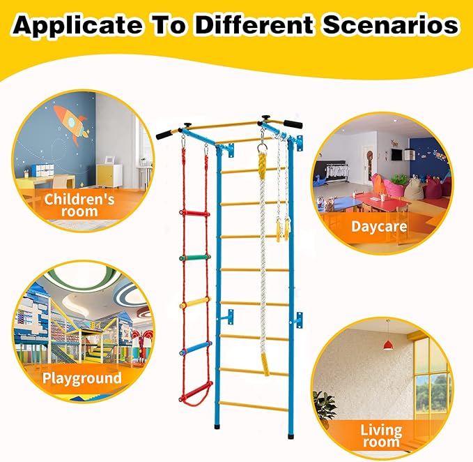 tongmo Climbing Toys for Kids, Metal Indoor Kids Gym for Exercise, Multiple Modes Play Climbing Set, Sturdy Playground with Rope Ladder, Pull-up Bar, Wall Ladder, Rope and Gymnastic Rings