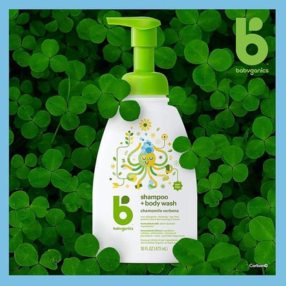 Babyganics Baby Shampoo + Body Wash Pump Bottle, Chamomile Verbena 16 Fl 2)