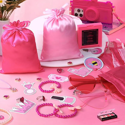 Winrayk Pink Party Favors Princess Birthday Supplies for Girls, Heart Sunglasses Gift Bags Necklace Bracelet Ring Sticker, Kids Goodie Bag Stuffers Makeup Hot Pink Birthday Party Favors Supplies Decor