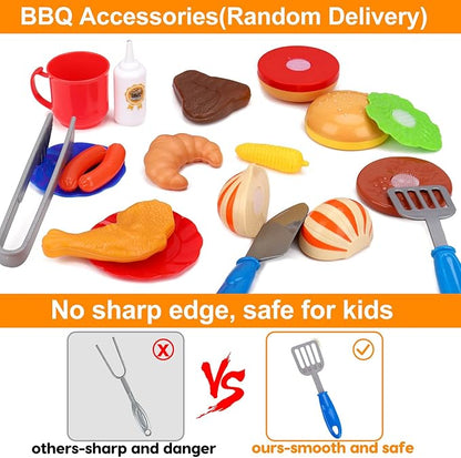 Kids Grill Playset with Apron Hat for Cooking Food Smoke 3 4 5 6 4-8 Birthday