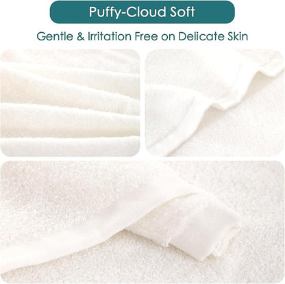 JEFFSUN Wash Cloths 6 Pack, 13x13 inch Extra Large White Face Towels for Sensitive Skin