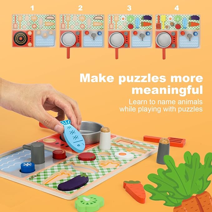 TOY Life Wooden Kitchen Sets for Kids, Wooden Play Food, Wooden Food Toys, Wooden Kitchen Toys, Wooden Play Set, Wooden Puzzles for Toddlers, Toy Cooking Set for Toddlers