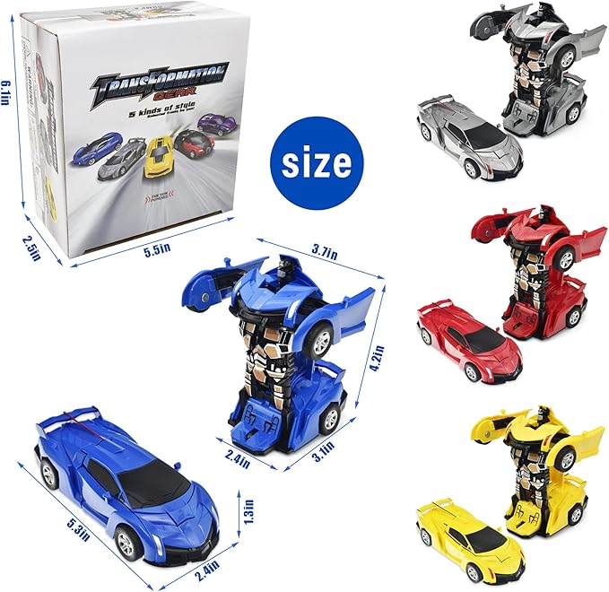 CDDZSW 4 Pack 3-5 Years Old Boys Toddler Pull Back Transforming Toy Cars, Pull Back Truck Toys for Boys and Girls 3 Years