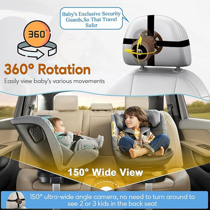 Baby Car Camera for Backseat 1080P - HD Crystal Night Vision, Easy to Install, 360° Rotation, Protect Baby's Eye, Perfect for Brown Car Interiors, Rear Facing Backseat Camera for Newborn, Infant, Kids