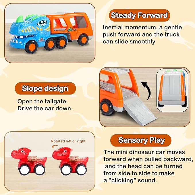 Dinosaur Truck Toys for Kids 1 2 3 4 Years，5-in-1 1-3，Dinosaur Transport