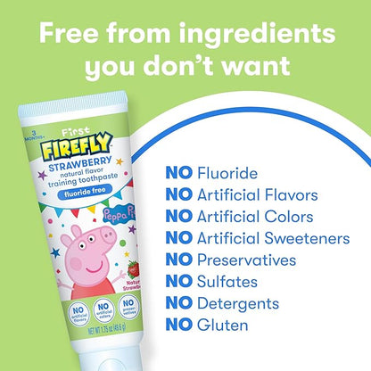 Firefly First Peppa Pig Training Kit, Light Up Toothbrush with Extra Soft Bristles and Natural Strawberry Flavor Training Toothpaste, 1.75 oz