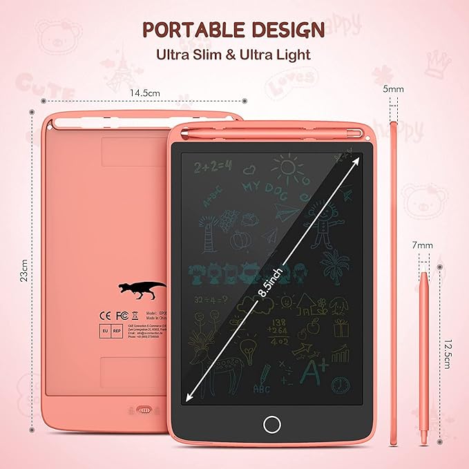 TECJOE 2 Pack LCD Writing Tablet with Fridge Magnets, Doodle Board for Kids Drawing Kitchen Memo, Christmas Stocking Stuffers Birthday Gifts Toys for Boys Girls 8.5 Inch(Blue+Pink)