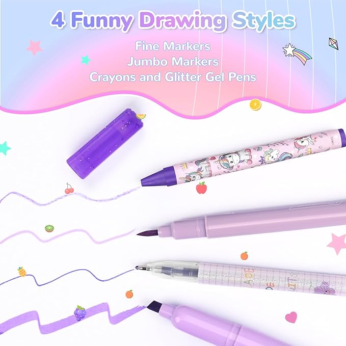 Washable Scented Markers Set for Kids - Unicorn Coloring Art Supplies Set for Kids Ages 4-8 Bithday Gifts for 4-8 Year Old girls Unicorn Pencil Case 54 PCS