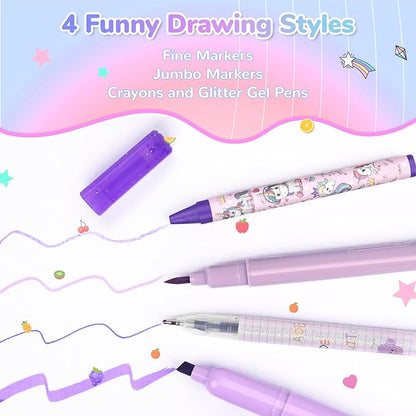 Washable Scented Markers Set for Kids - Unicorn Coloring Art Supplies Set for Kids Ages 4-8 Bithday Gifts for 4-8 Year Old girls Unicorn Pencil Case 54 PCS
