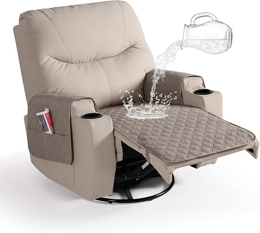 Ruaozz Waterproof Recliner Chair Covers Non Slip Chair Covers Washable Recliner Covers for Reclining Chair with Pockets Covers for Recliner Chair for Pets, Kids (Khaki, Medium-25'')