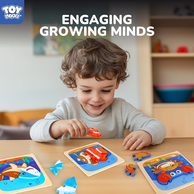 TOY Life Wooden Puzzles for Toddlers 2-4, Sea Animals Toddler Puzzles, Puzzles for Toddlers 1-3, Wood Puzzles Educational Montessori Toys Gifts for 1 2 3 Year Old, Baby Puzzles Kids Learning Toy