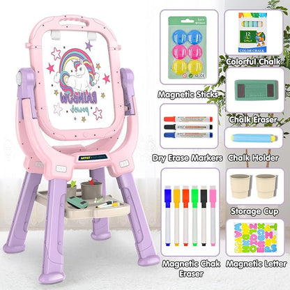 Victostar Easel for Kids, Rotatable Double Sided Adjustable Standing Art Easel with Drawing & Writing Accessories for Kids Boys and Girls