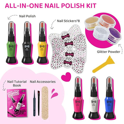 Tomons Kids Nail Polish Set for Girls, Nail Art Kit with Pens,Glitter,Stickers-Quick Dry& Non-Toxic Nail Polish, Ideal Birthday Christmas Gifts for 6-12 Years Old Kids