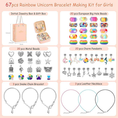 Charm Bracelet Making Kit for Girls 3-12, Kids Jewelry Making Kit 66Pcs Jewelry Kits for Girls Ages 8-12 Jewelry Maker Craft Necklace Birthday Christmas Gifts with Initial Jewelry Organizer Box - M