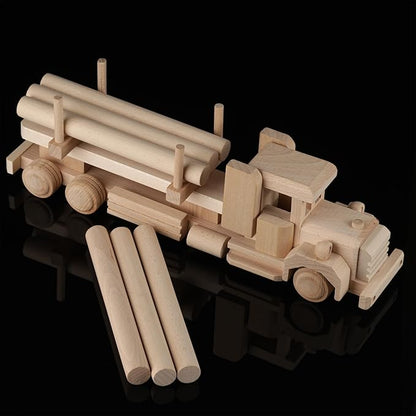 Wood DIY Car Toys - Retro Logging American Truck with Cargo - Paintable Educational Toys for Kids Ages 3+ Wooden Toys for Childrens & Adults - Paint Your own Truck