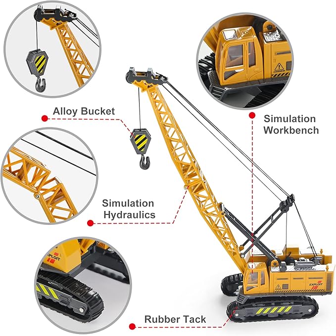 Jenilily 1:55 Scale Die-cast Crane Construction Vehicles Toy Alloy Model 3 4 5 Years