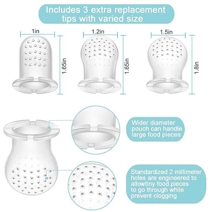 PandaEar 3 Pack Baby Fruit & Food Feeder Pacifier, Silicone Feeder Pacifier with 3 Sizes Pouches for Babies Toddlers Infants Kids