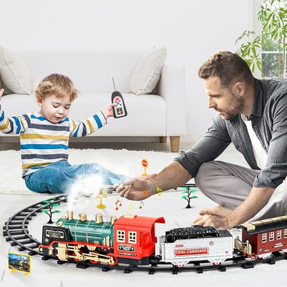 Remote Control Train Set - Electric R/C Train Toy for Kids w/Smokes,Lights & Sound 3 +
