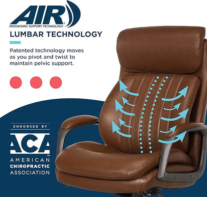 La-Z-Boy Nova Vegan Leather Modern Executive Ergonomic Design Office Chair, Memory Foam Thick Contoured Seat Back with Patented Lumbar Support Technology, Soft to Medium Sit Comfort, Cognac