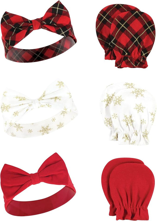 Hudson Baby Baby Girls' Cotton Headband and Scratch Mitten Set
