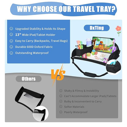 Upgraded Kids Travel Tray for Airplane - Toddler Car Seat Table Tray, Road Trip Essentials for Boys & Girls, Carseat Lap Desk for Kids Road Trip Activities, Black - 2 PCS