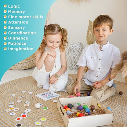 Ulanik Balls on Board Toddler Montessori Toys for 3 Year Old + Kids Wooden Peg Sorter Game for Learning Color Sorting and Counting Preschool Education — 36 pcs