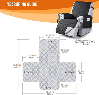 VANSOFY 100% Waterproof Recliner Chair Covers, Recliner Cover Non-Slip Dog Chair Cover Furniture Protector Washable Slipcover with Pocket, Elastic Straps for Pets, Dogs(Black, 23.6")