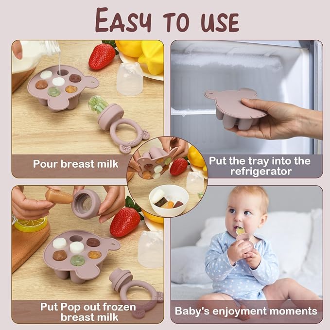 Baby Breastmilk Popsicle Molds & Baby Fruit Feeder (3 Pack), WAJIAYON Baby Food Freezer Tray Storage Containers