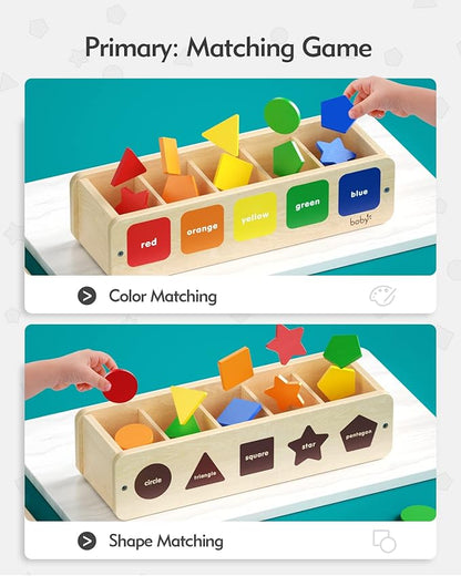 Boby Montessori Sorting Toys for Toddlers 1-3 Year Old, Wooden Color & Shape Sorter Box for Boy Girl Kids Birthday Gifts, Toddler Sensory Learning & Education Toys Age 1-2-3-4 Baby 12-18 Months