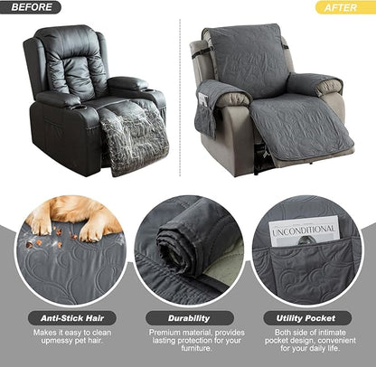 100% Waterproof Recliner Chair Cover, Recliner Chair Covers for Reclining Chair, Non-Slip Fabric Recliner Couch Cover for Living Room, for Pets Kids Protector, Washable (Dark Gray, 28"Recliner Chair)