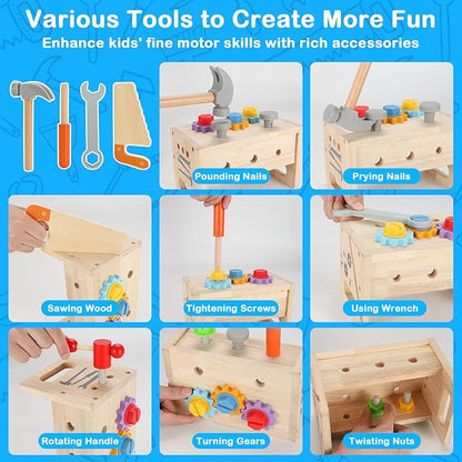 Vextronic Kids Tool Set, Wooden Toddler Tool Set with Tool Box/Bench, Montessori Toys for 1 2 3 4 5 6 Year Old, Play Toy Tools Kit, Educational STEM Construction Christmas Birthday Gift for Boys Girls