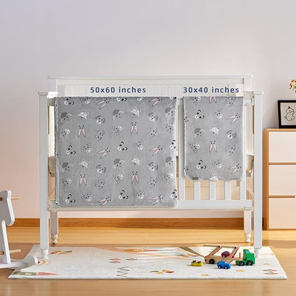 DaysU Silky Micro Soft Plush Baby Blankets Unisex with Print Animal Pattern and Soothing Raised Dots, Double Layer Bed Throws for Toddler Cot 50x60 Inches
