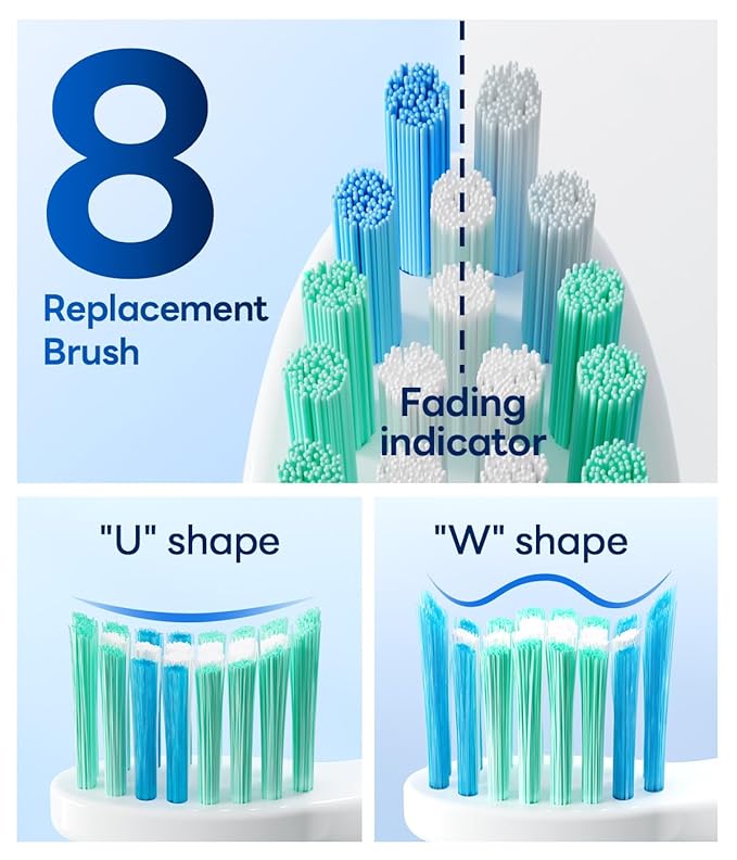 Bymore Electric Toothbrush for Adults,Kids Electric Toothbrush,Travel Sonic Kids Toothbrush with 8 Replacement Heads,Ultra Soft Rechargeable Toothbrush-Blue